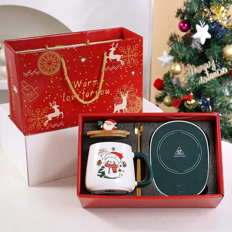 Christmas Gift Set:55 ℃ Thermostat Mugs Cup Ceramic Cup With Lid With Spoon Mugs Coffee Cups For Office Or Home Use