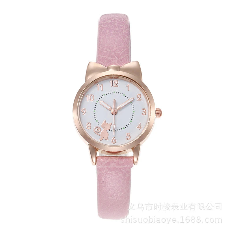 Fashion Women's Quartz Watch PU Leather Strap Student Cute Cartoon Girl WatchesJewlery Set NO BOX
