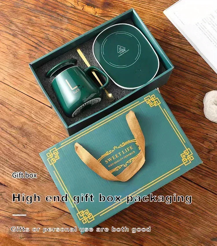 55 ℃ Thermostat Mugs Cup Ceramic Cup With Lid With Spoon Valentine's Day Gift Box Coffee Mug For Office Or Home Use Portable Mea