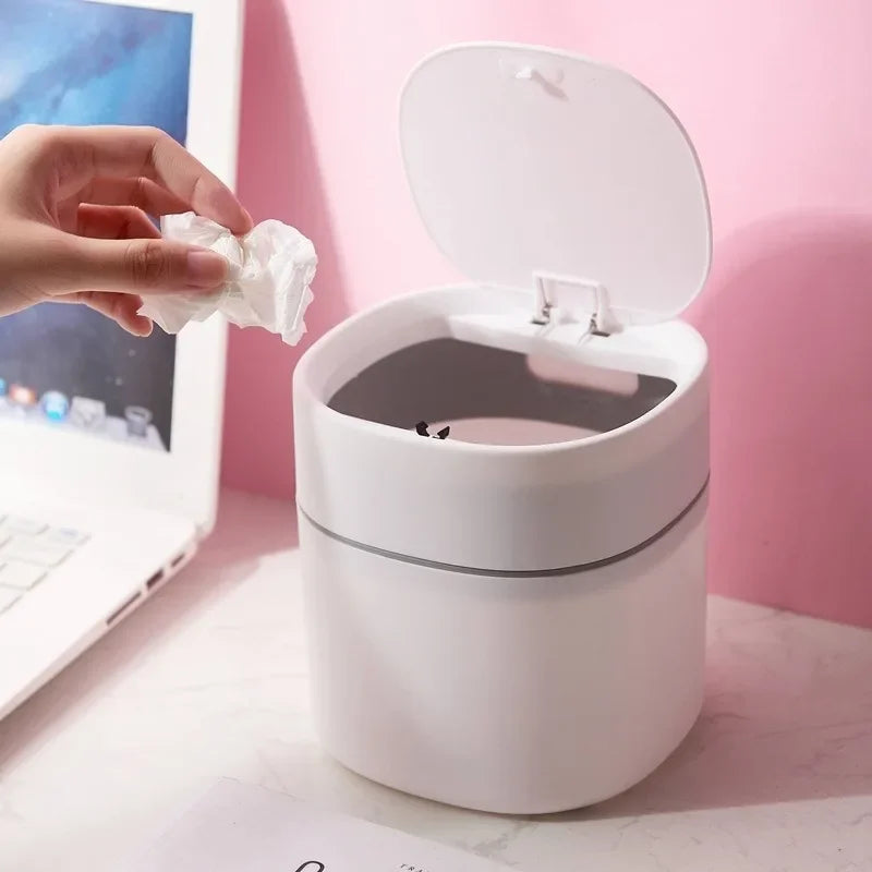 Desktop Trash Can Mini Push Type Pop Lid Sanitary Bucket Peel Melon Seed Shell Garbage Trash Can Car Trash Can