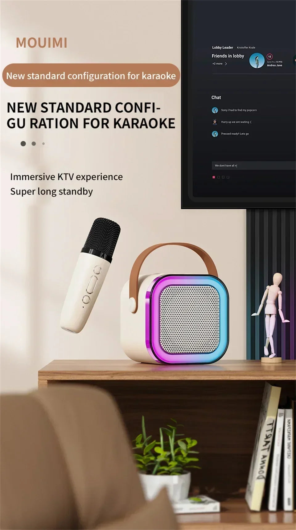 Bluetooth Speaker K12 Portable Karaoke Machine 5.3 PA System With 2 Wireless Microphones Home Family Singing Children's Gifts