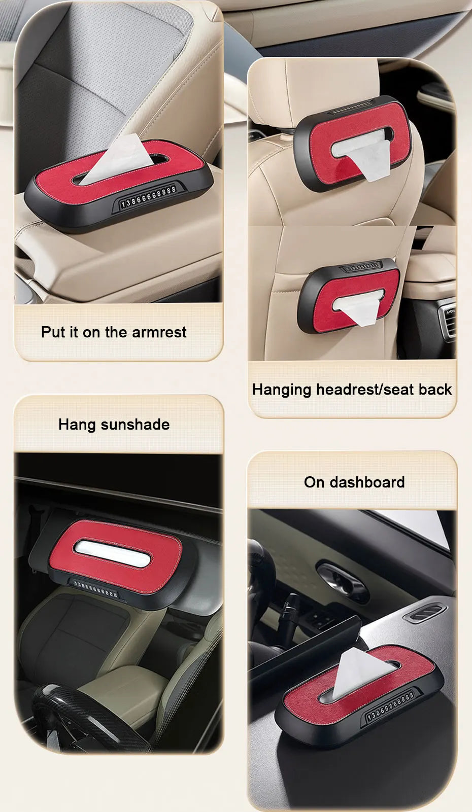 BLALION Car Tissue Box with Temporary Parking Card Sun Visor Backseat Tissue Holder Leather Case Auto Interior Accessories