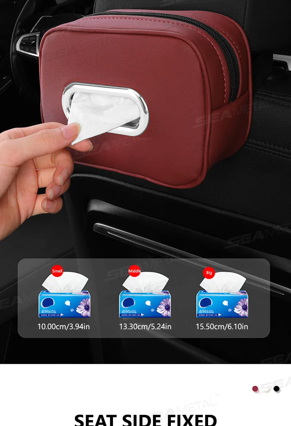 BLALION Car Tissue Box Holder Nappa Leather Car Center Console Armrest Napkin Box Sun Visor Backseat Tissue Case with Fix Strap