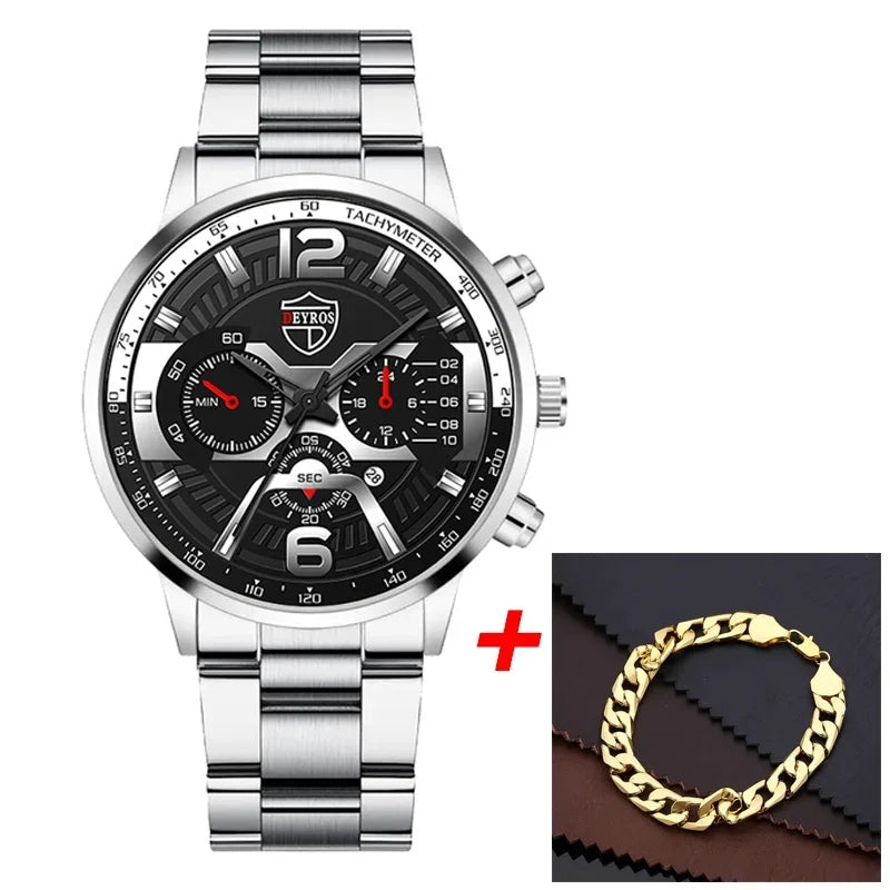 Kegllect Men Watches Business Chronograph Watch Luxury Gold Stainless Steel Quartz Wristwatch