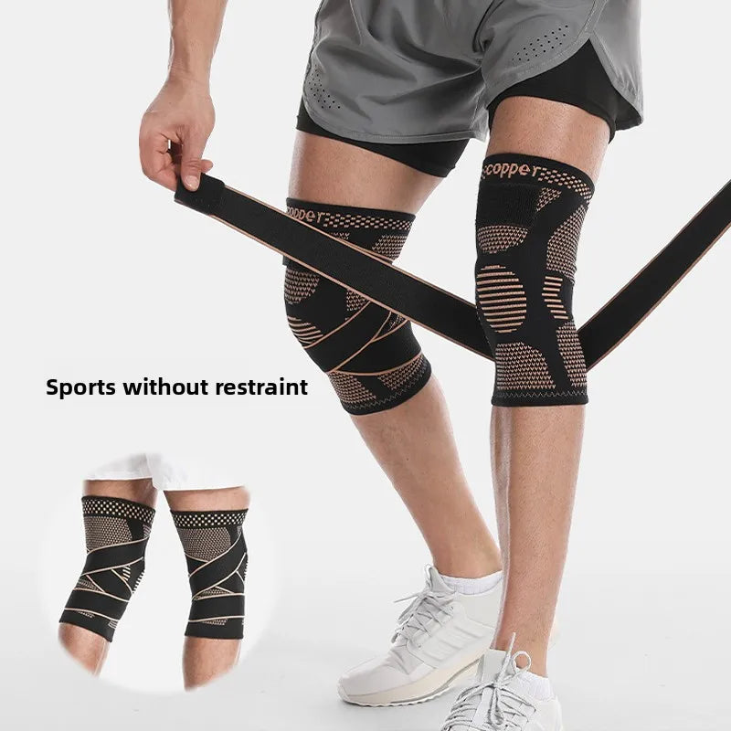 1Pc Sports Copper Ion Strap Knee Pads Non-slip Knitted Nylon Knee Pads Fitness Jump Rope Basketball Running Gear Men Women
