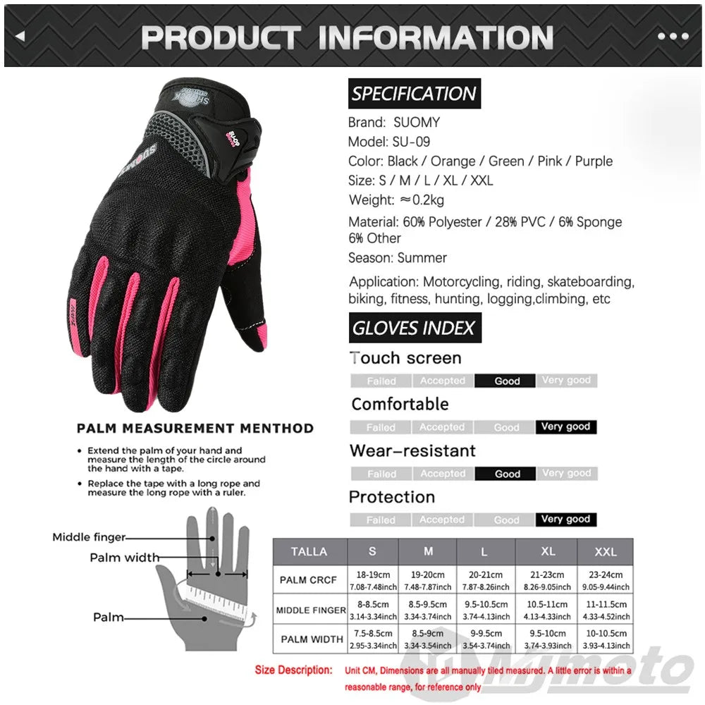SUOMY Women Motorcycle Gloves Summer Breathable Motorbike Racing Gloves Lady Pink/Purple Motocross Gloves Touch Function