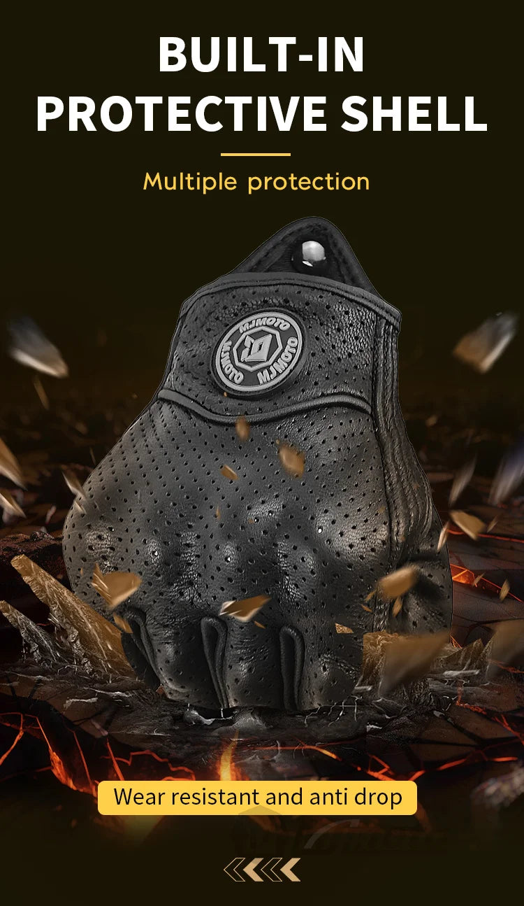 Summer Half Finger Motorcycle Gloves Retro Black Leather Motorbike Racing Gloves Motocross Moto Biker Cycling Fingerless Gloves