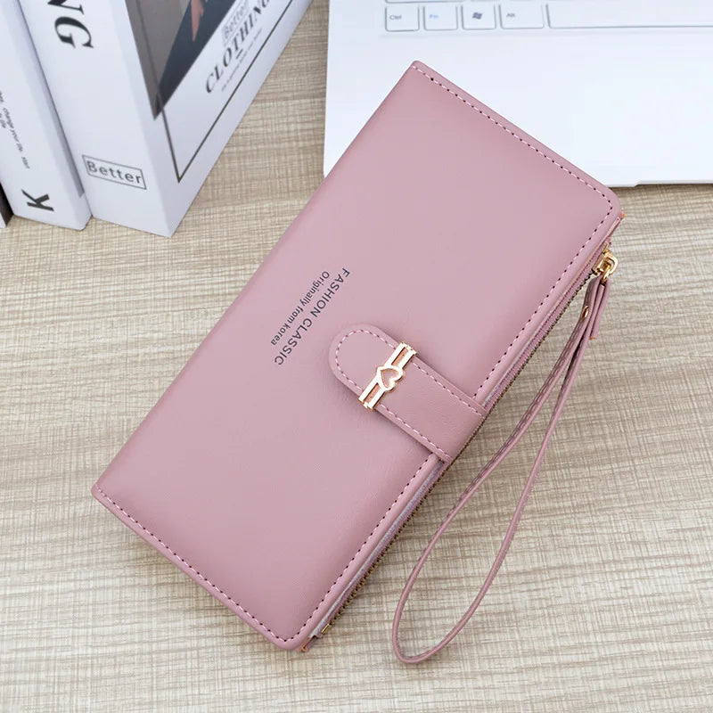 New Wallet Women's Long Multi Card Card Bag Zipper Buckle Money Clip Fashion Simple Soft Leather Clip Change Handbag