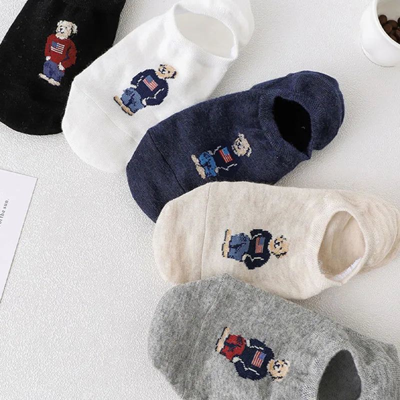 Socks Women's Shallow Mouth Korean Cute Little Bear Socks Cartoon Shallow Mouth Cotton Socks Summer Thin Anime Boat Socks