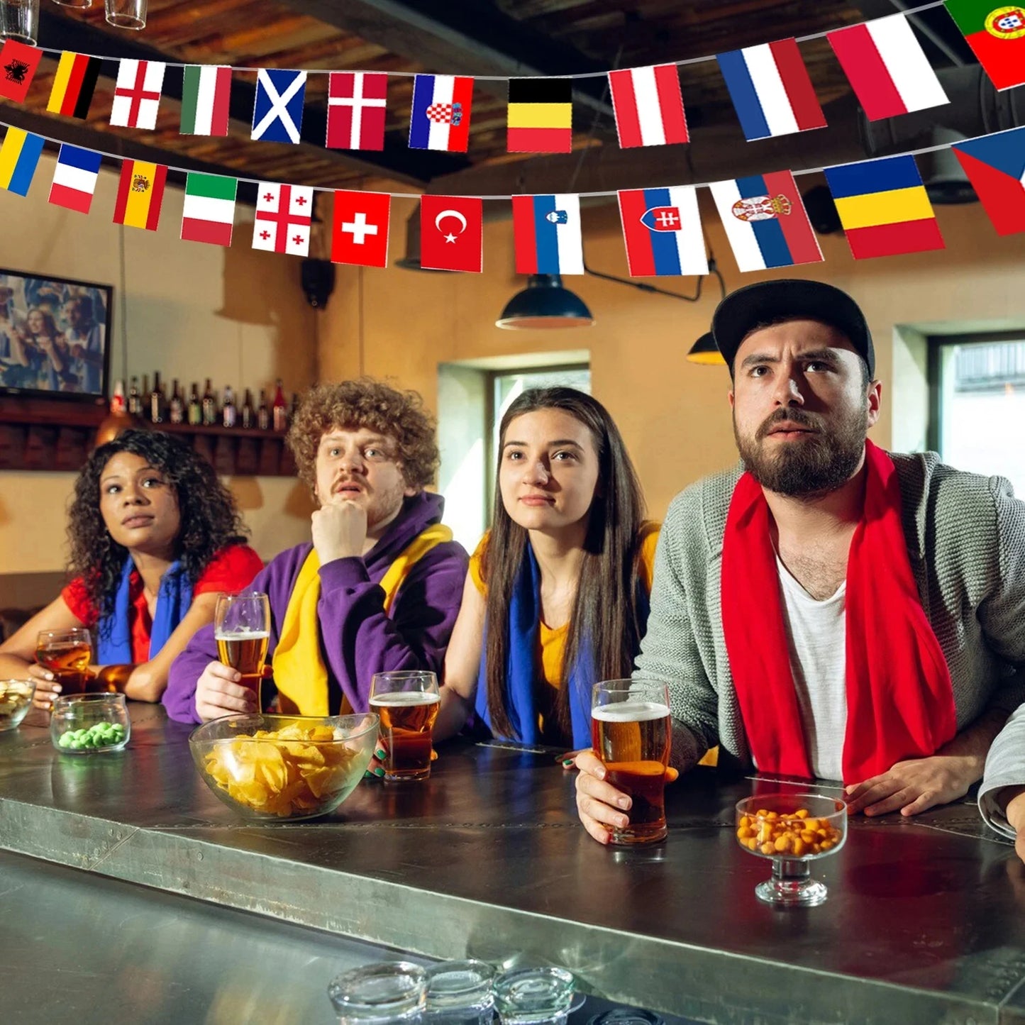 European 24 Participating Teams Flags EURO Football Championship Fabric Bunting for Garden, Bar, Restaurant and Party Decoration