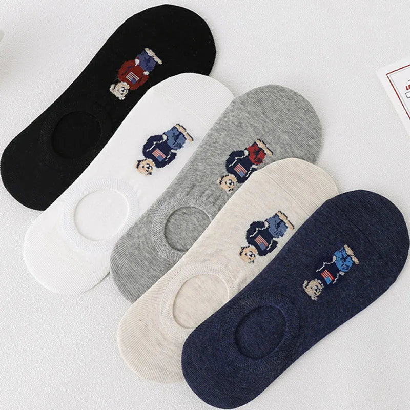 Socks Women's Shallow Mouth Korean Cute Little Bear Socks Cartoon Shallow Mouth Cotton Socks Summer Thin Anime Boat Socks