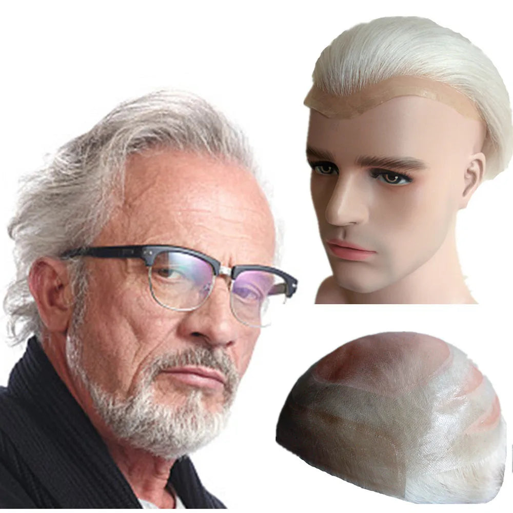 NLW Toupee for Men 100% Human Hair Pieces Hair prosthesis Mens Swiss Lace Front with PU Around Hair Replacement System