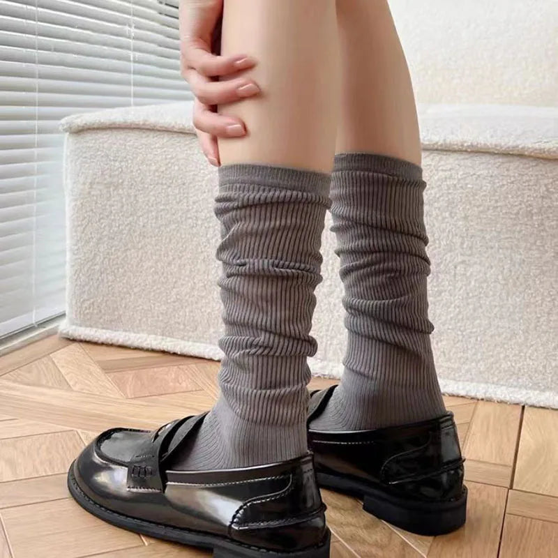 Women's Summer And Autumn Thin Mid Iength Socks Are Comfortable And Breathable Solid Color Simple Vertical Stripe Socks Trend
