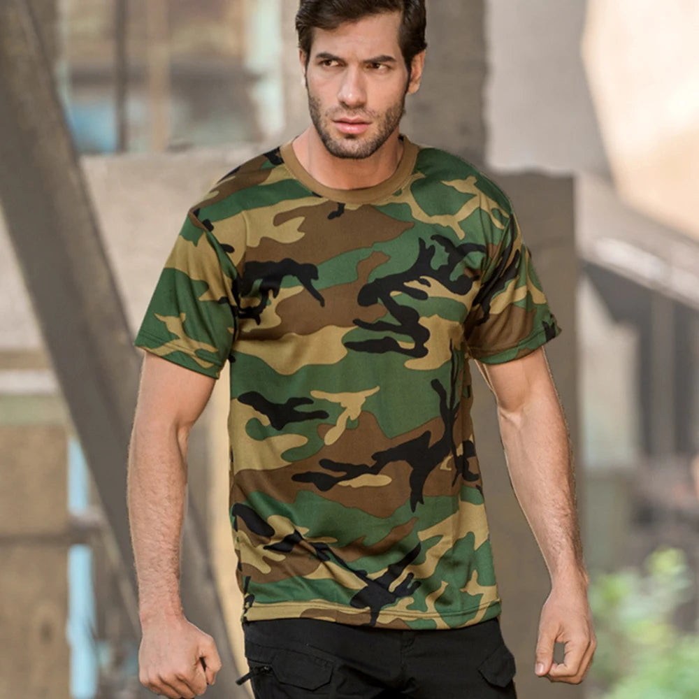 Men Casual Short Sleeve Tactical T Shirts Camouflage T-Shirt Quick Dry Outdoor Gym Top Tees Cargo T Shirt Male Clothing