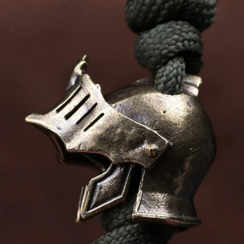 Knight Helmet Brass Knife Bead Outdoor DIY Paracord Accessories Woven Lanyard Pendant Jewelry Punk Survival Bracelets Charms