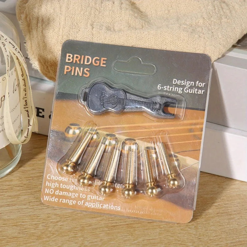 1 Set Acoustic Guitar Bridge Pin Guitar Strings Nail Solid Copper Brass with Guitar Bridge Pin Puller
