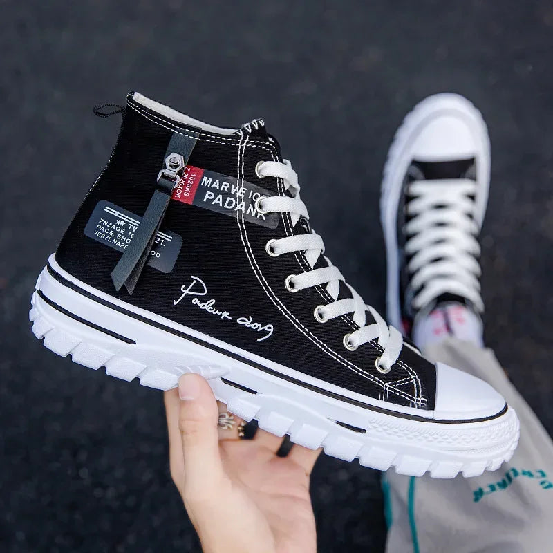 New high top breathable canvas shoes Korean version fashionable men's casual shoes student board shoes