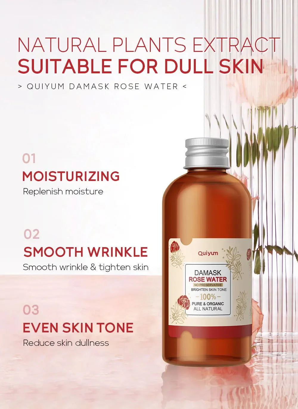 Face Care Rose Water Nourishing Skin Improve Dullness Facial Toner Damask Hydrosol Korean Skincare Products 100ml