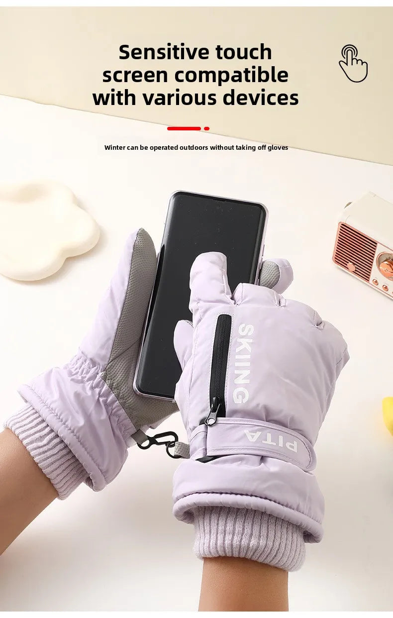 Winter Sports Gloves Non Slip Touch Ski Gloves Waterproof Pocket Snowboard Accessories Warm Men's and Women's Gloves Mittens