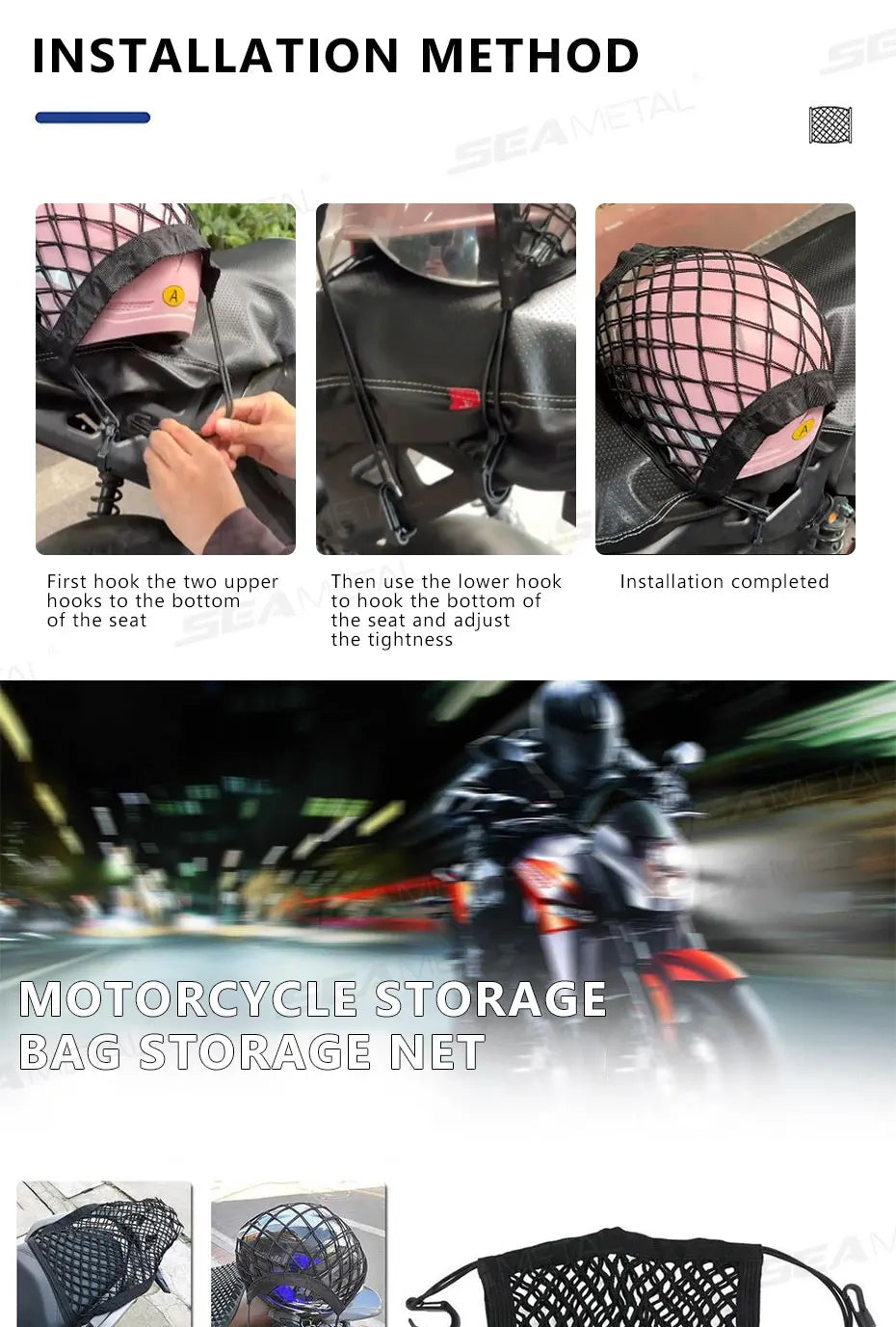 BLALION Motorcycle Helmet Storage Trunk Bag Motorcycle Luggage Net Hook Hold Cargo Bike Scooter Mesh Fuel Tank Luggage Equipaje