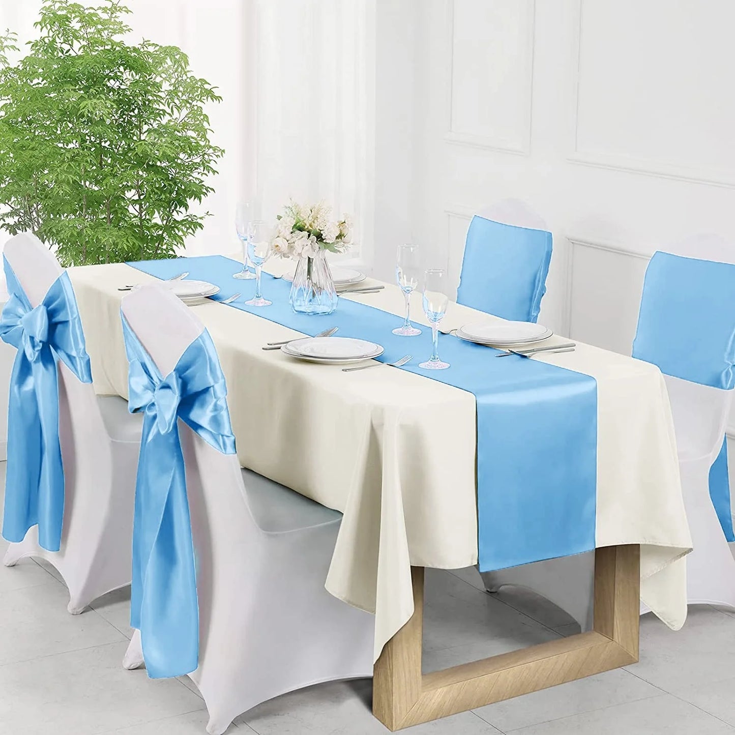 Satin chair waist belt wedding banquet chair bow party decoration adjustable ribbon for table decoration