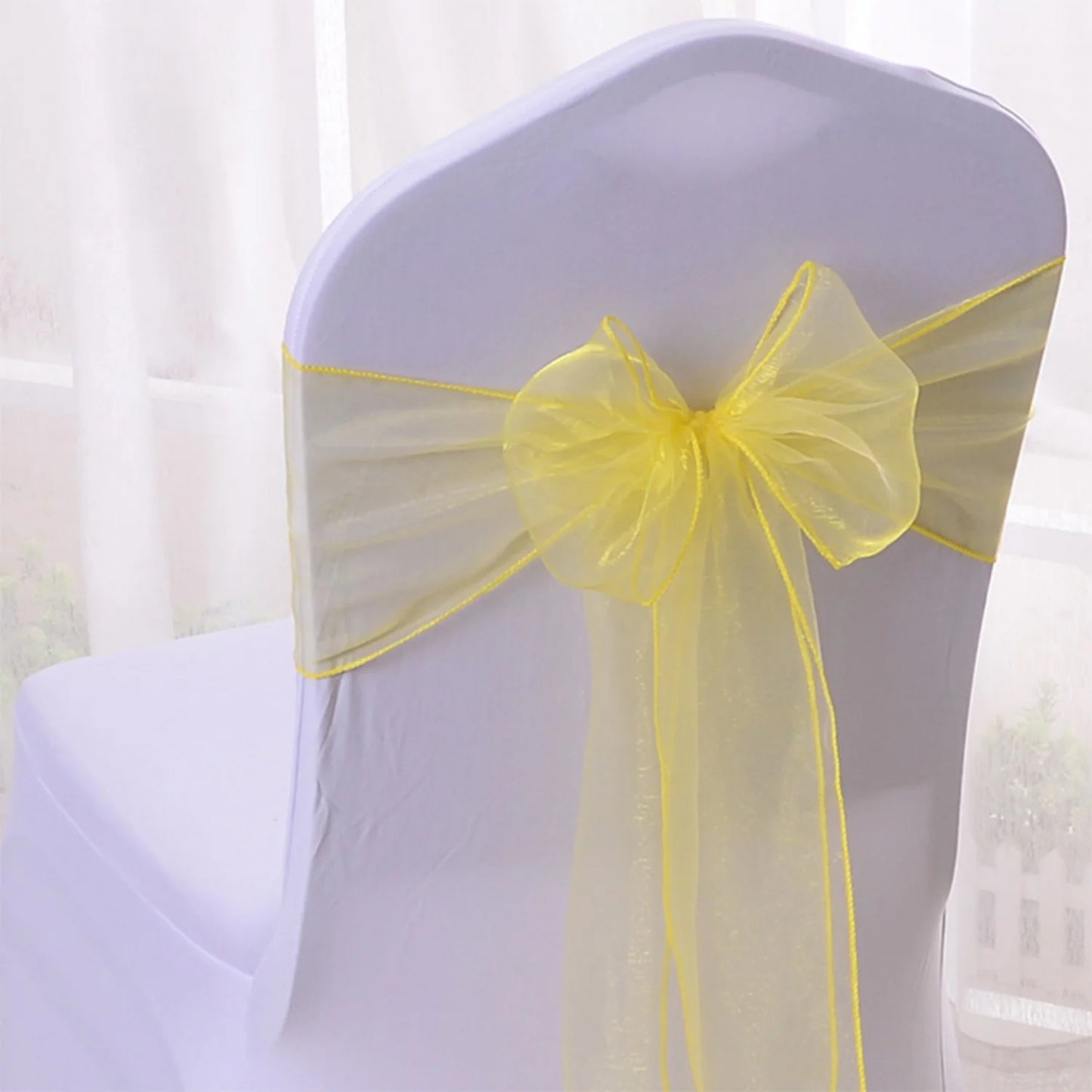 Satin chair belt wedding banquet party event decoration chair bow yarn tie chair back flower