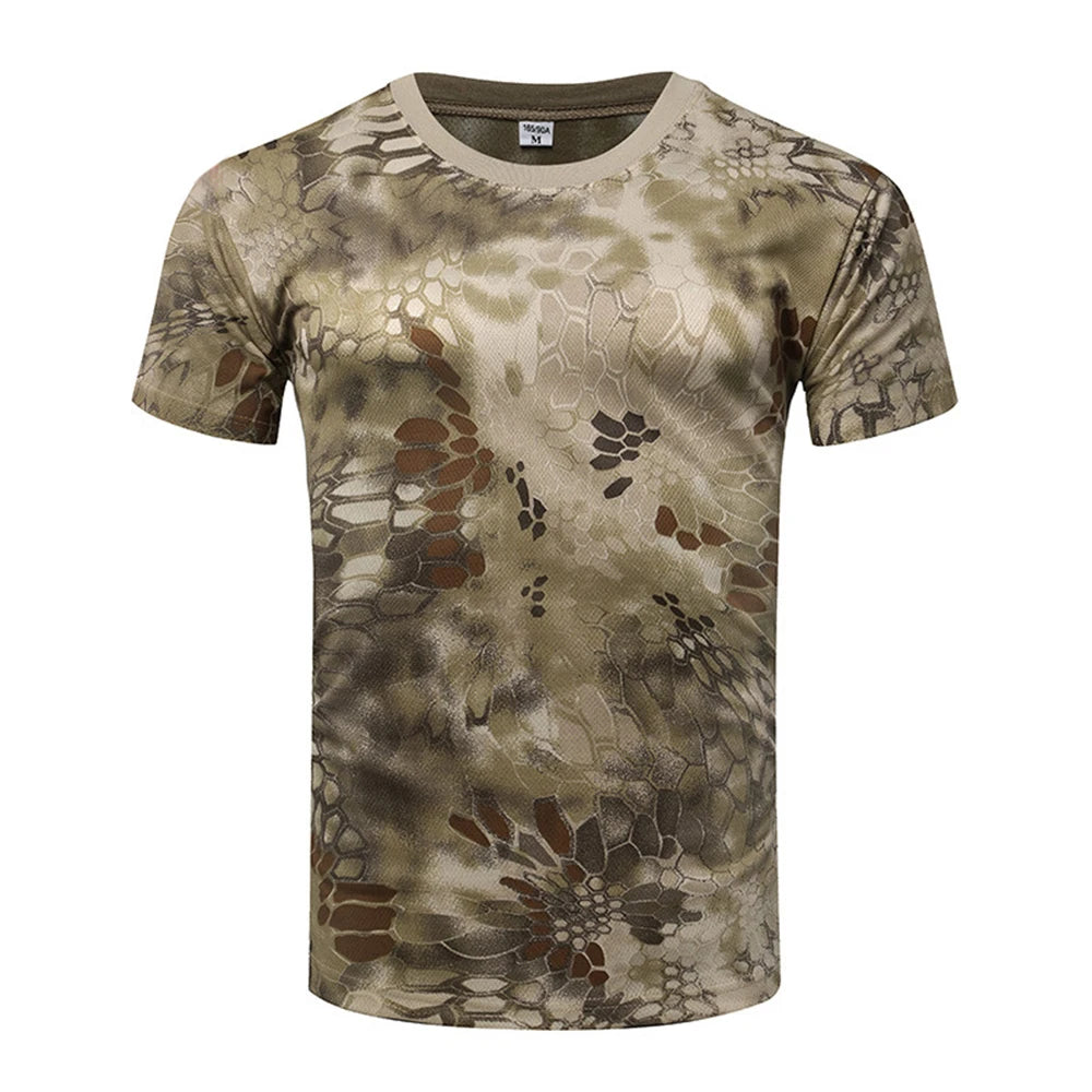 Men Casual Short Sleeve Tactical T Shirts Camouflage T-Shirt Quick Dry Outdoor Gym Top Tees Cargo T Shirt Male Clothing