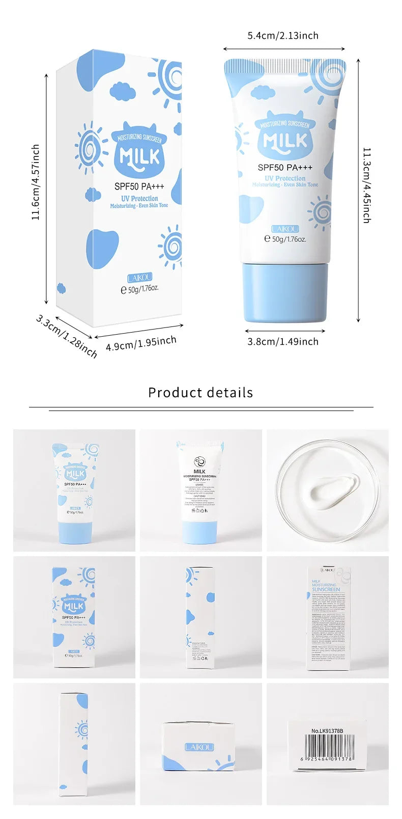 LAIKOU Facial Body Sunscreen Whitening Sun Cream Sunblock Skin Protective Cream Anti-Aging Oil-control Moisturizing SPF50 PA+++