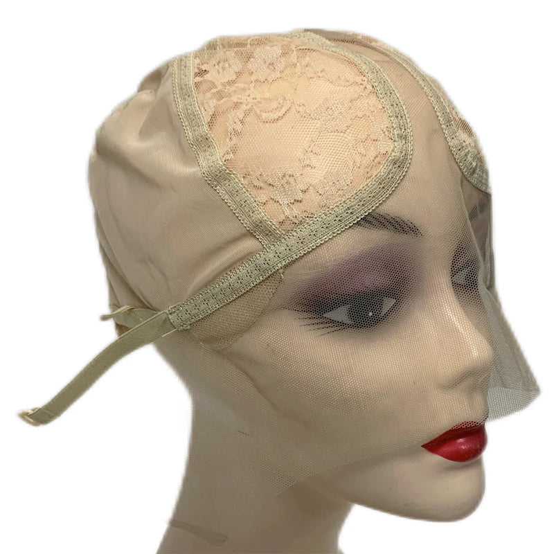 1PC T-Part Lace Wig Cap Adjustable Strap Brown/Beige Mesh Wig Making Hair Extensions Base Cap for Custom Wig Making