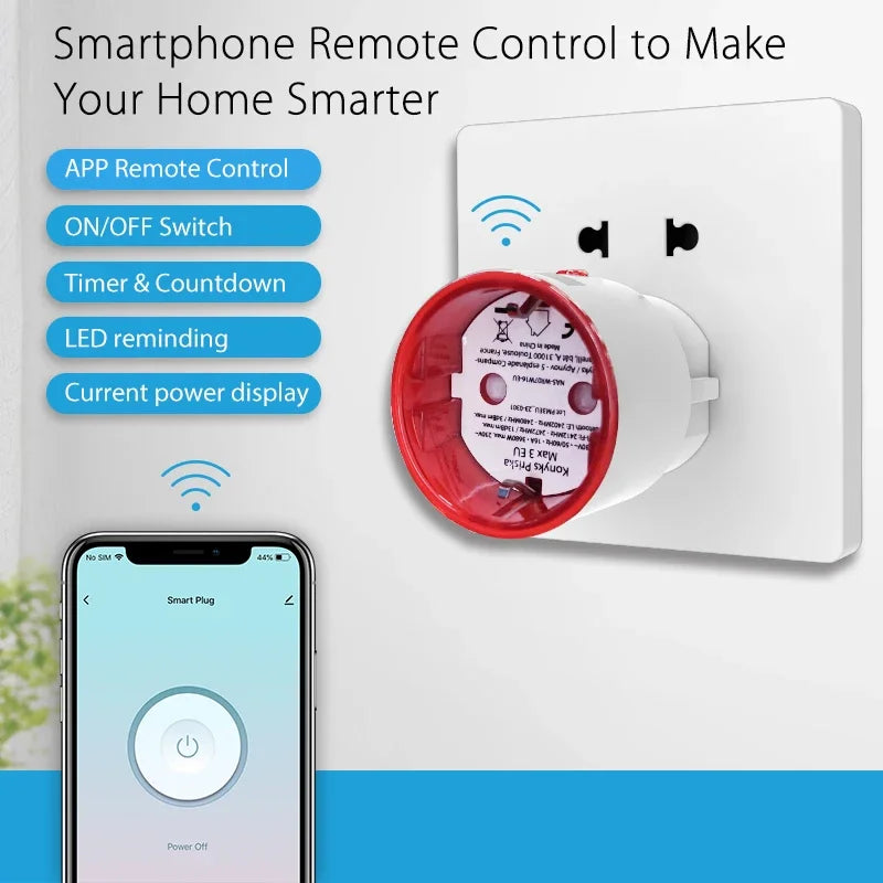 Tuya WiFi Smart Plug Socket EU 16A with Power Monitoring Timing Voice Control Works with Alexa Google Home Smart Life