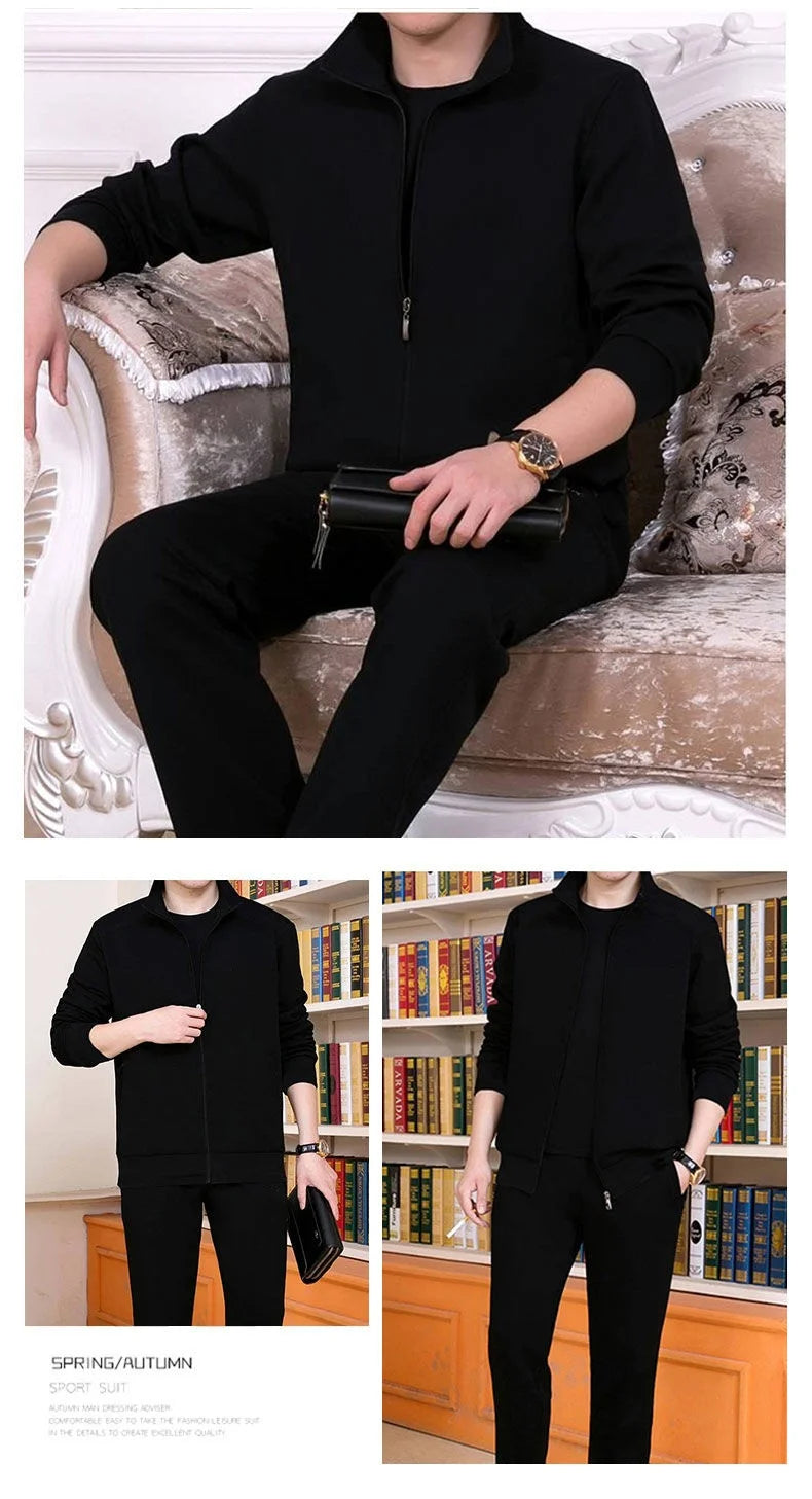 Men's autumn and winter two-piece trendy cardigan sweater casual sports set men's full set youth top and pants