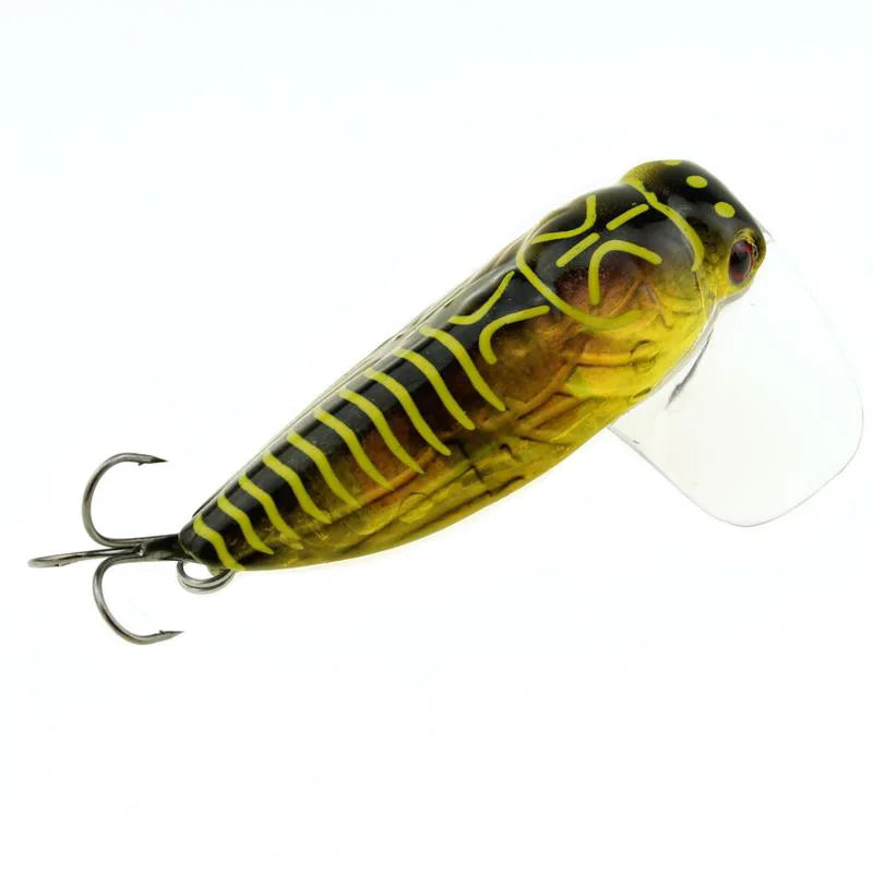 2PCS Fishing Lure High Quality Insect Artificial Bait Floating Popper Topwater Stomach Cicada