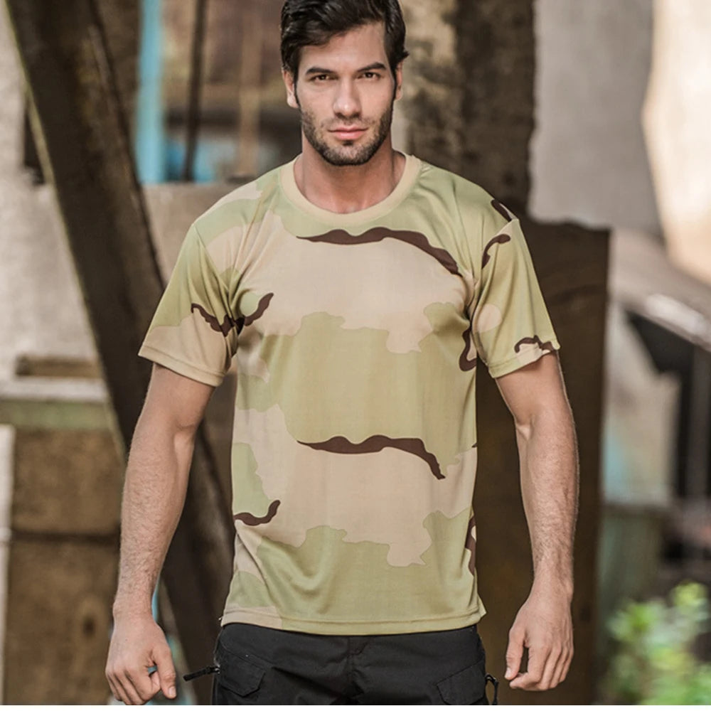 Outdoor Sports Men T-Shirts 3D Camouflage Quick Dry O Neck Short Sleeve Tops Shirt Camo Hiking Hunting T Shirt