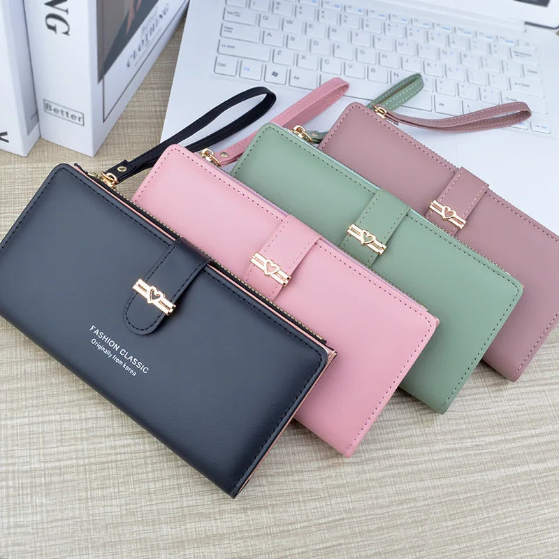 New Wallet Women's Long Multi Card Card Bag Zipper Buckle Money Clip Fashion Simple Soft Leather Clip Change Handbag