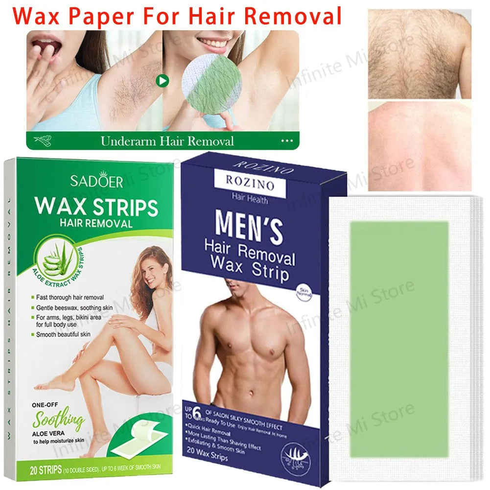 Hair Removal Wax Paper 20Pcs/Set Non-permanent Facial Body Depilatory Professional Effective Waxing Cold Wax Strips Paper Women