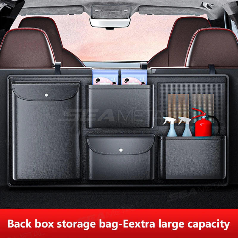 BLALION Car Trunk Hanging Storage Bag Back Seat Universal Large Capacity Leather Multi-pocket Auto Storage Cargo Rack Organizer