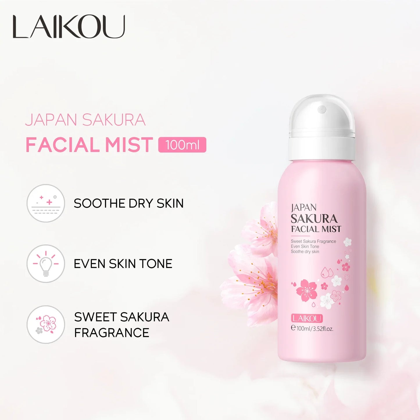 LAIKOU Sakura Facial Mist Toner Hydrating Moisturize Gentle Repair Brightening Skin Improve Glow Serum Toner Spray 100ml