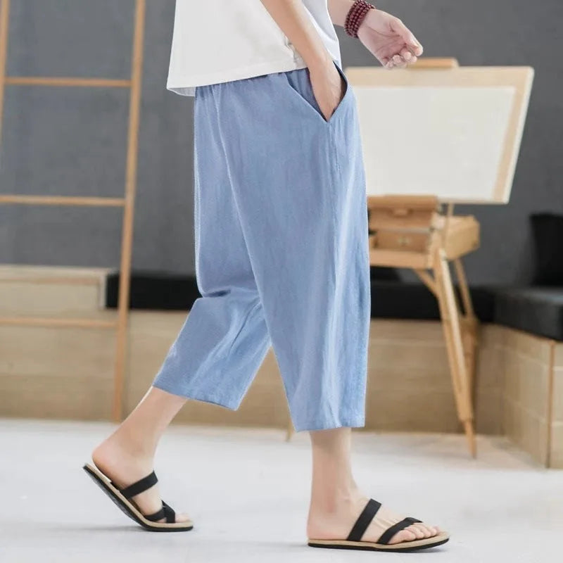 Seven inch pants men's summer ultra-thin ice silk pants, loose and versatile trendy sports and casual pants, fashionable quick d