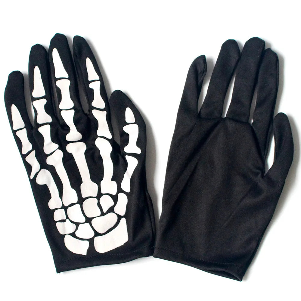 Halloween Skeleton Gloves Unisex Adult Full Finger Short Gloves Women Stretch Cosplay Goth Mittens Party Accessorie