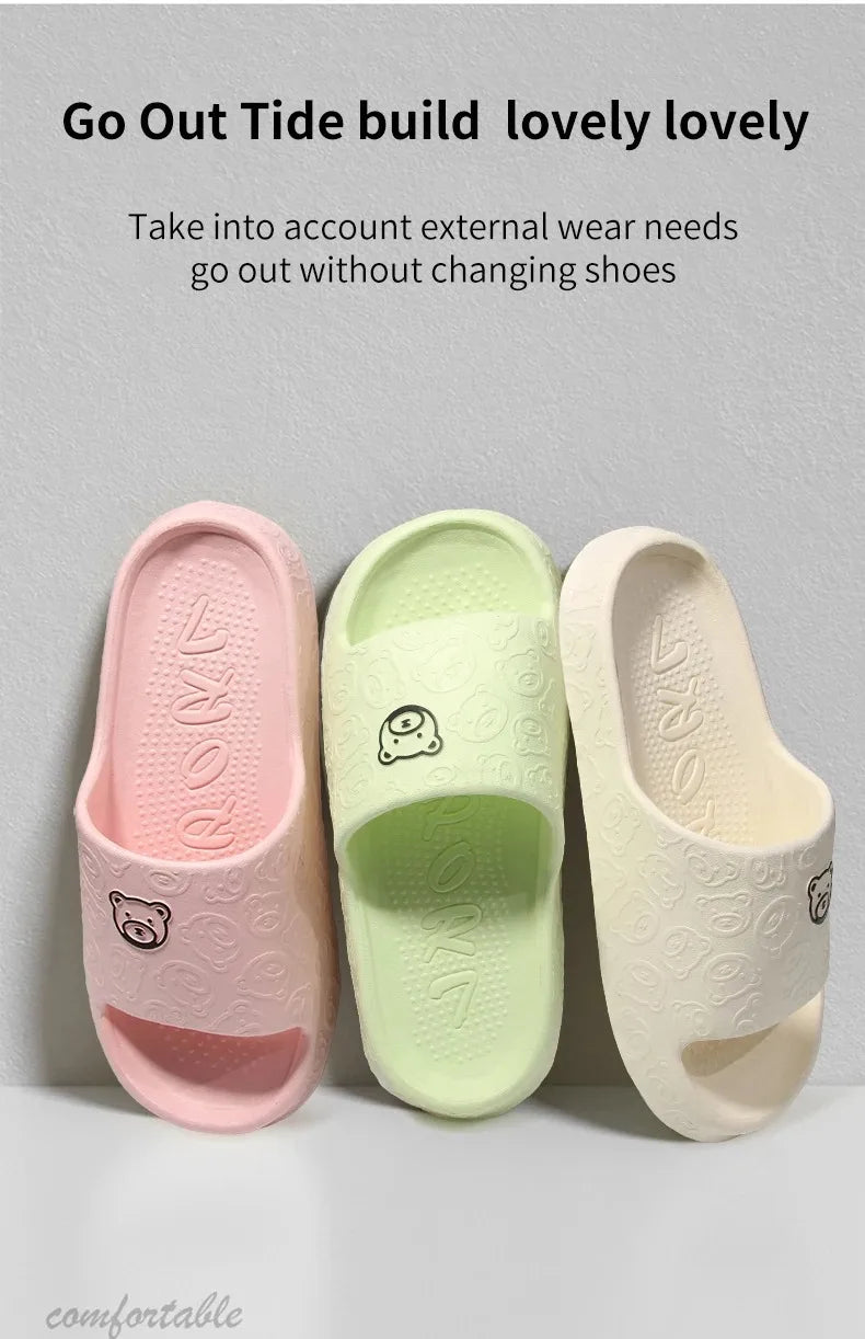 Summer Unisex Couple Cartoon Slippers Men Women Non-Slip Slides Parent-Children Outdoor Indoor Shoes Thick Bottom Sandals
