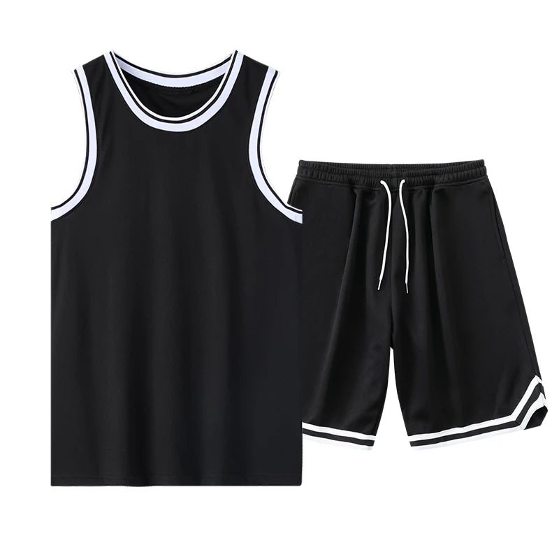 NASA GISS Summer Solid Ice Silk Tank Top Sports Set Basketball Suit Sleeveless T-shirt Shorts Large Men's Training Clothes