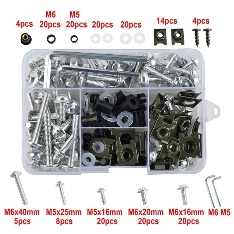 177pcs Motorcycle Windshield Screw Fairing Bolt Kit Car Body Decoration