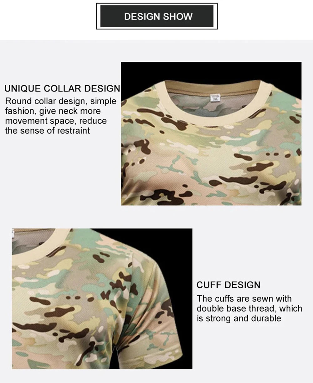 Men Casual Short Sleeve Tactical T Shirts Camouflage T-Shirt Quick Dry Outdoor Gym Top Tees Cargo T Shirt Male Clothing