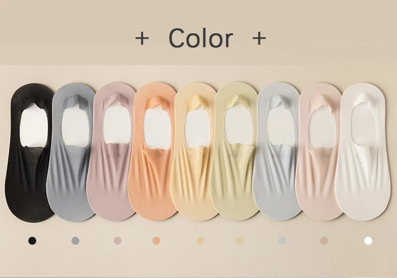 5 Pairs/Lot Socks Women's Summer Ultra-thin Invisible Low Cut Silicone Anti-slip Mesh No Show Ice Silk Solid Boat Socks