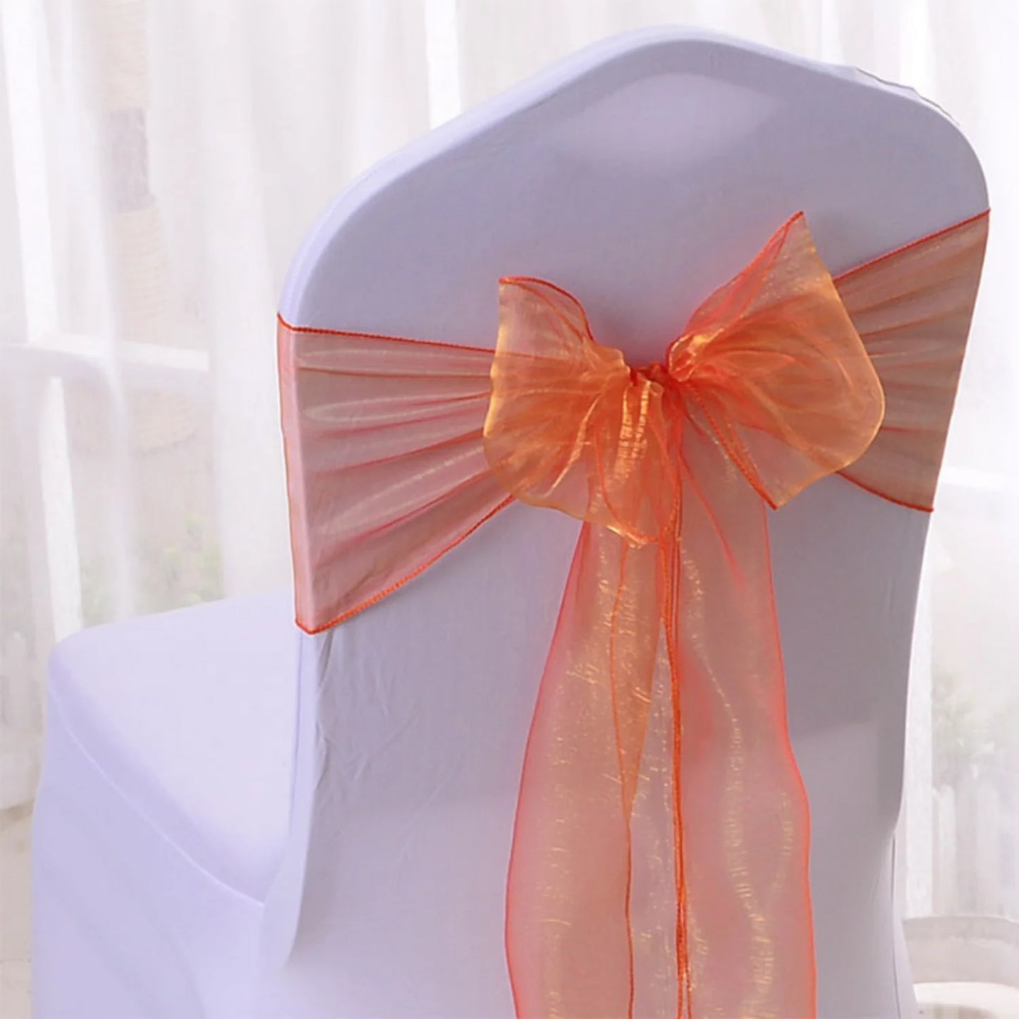 Satin chair belt wedding banquet party event decoration chair bow yarn tie chair back flower