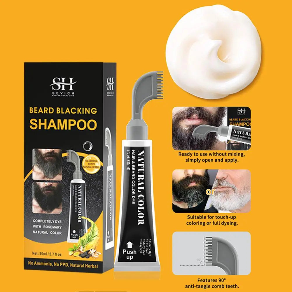 Men's Mustache & Beard Dye Cream For Gray Hair Coverage Natural Black Fruit And Vegetable Beard Stain With Brush 80ml