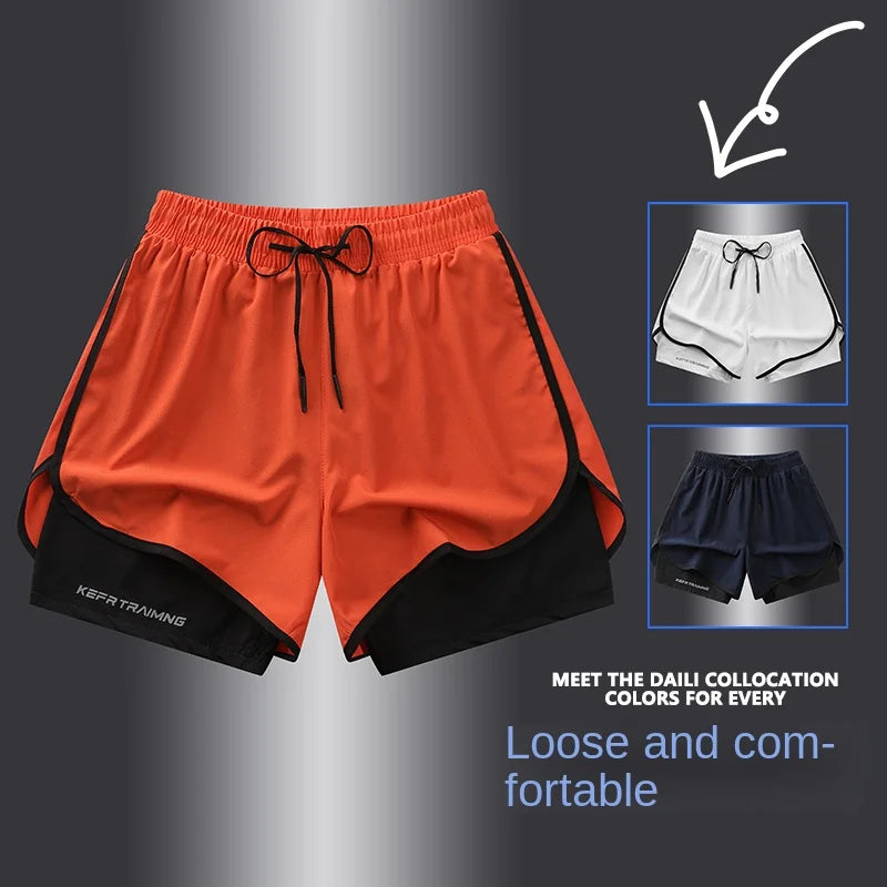 【 S-5XL 】 NASA GISS Sports Three Piece Pants Summer Popular Anti glare Double layered Sports Shorts for Men and Women Couples Ru
