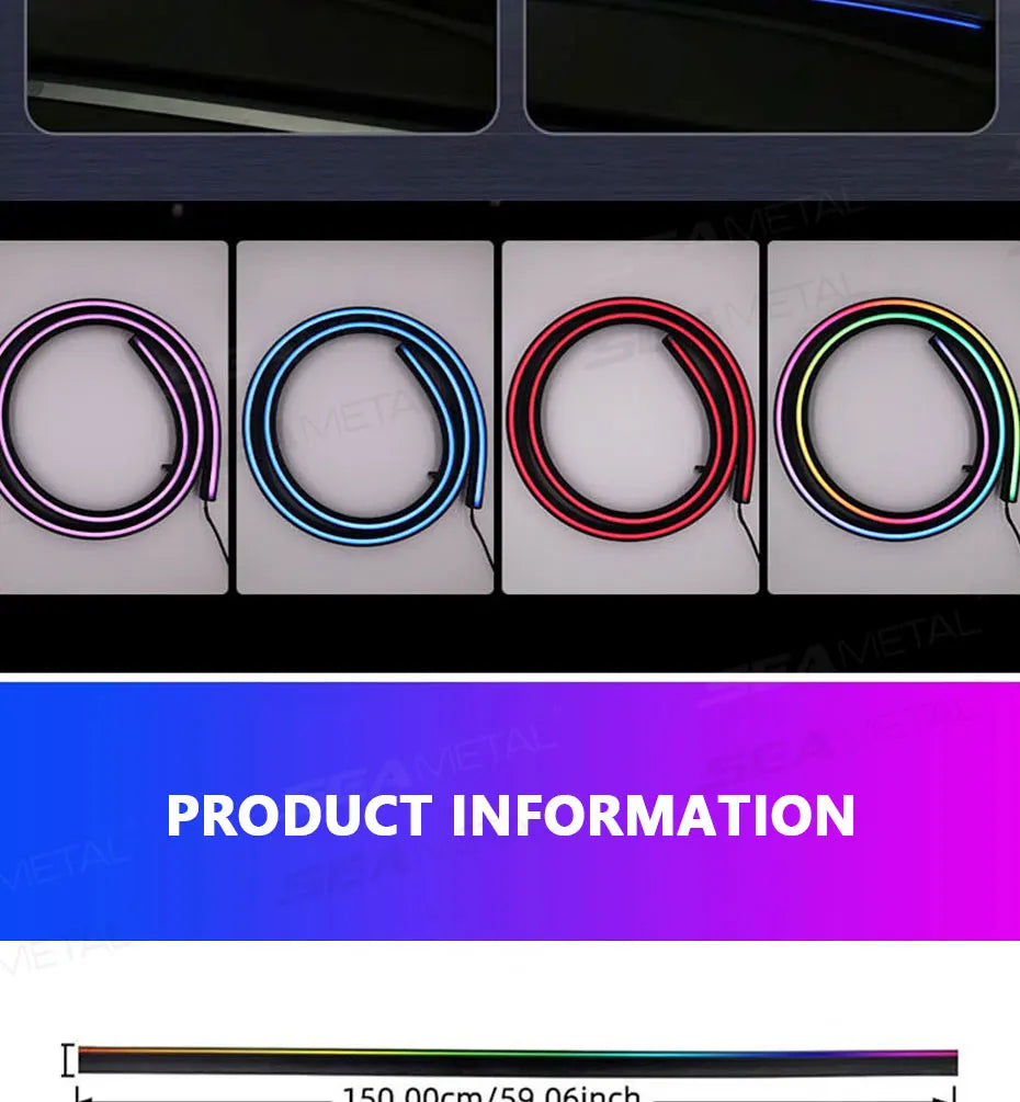 BLALION 140cm Car Ambient Lights LED Interior Wrap-Around Dashboard Sealing strip RGB Symphony Atmosphere Lamp USB APP Control