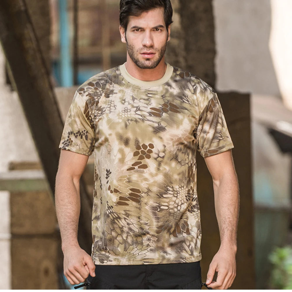 Outdoor Sports Men T-Shirts 3D Camouflage Quick Dry O Neck Short Sleeve Tops Shirt Camo Hiking Hunting T Shirt