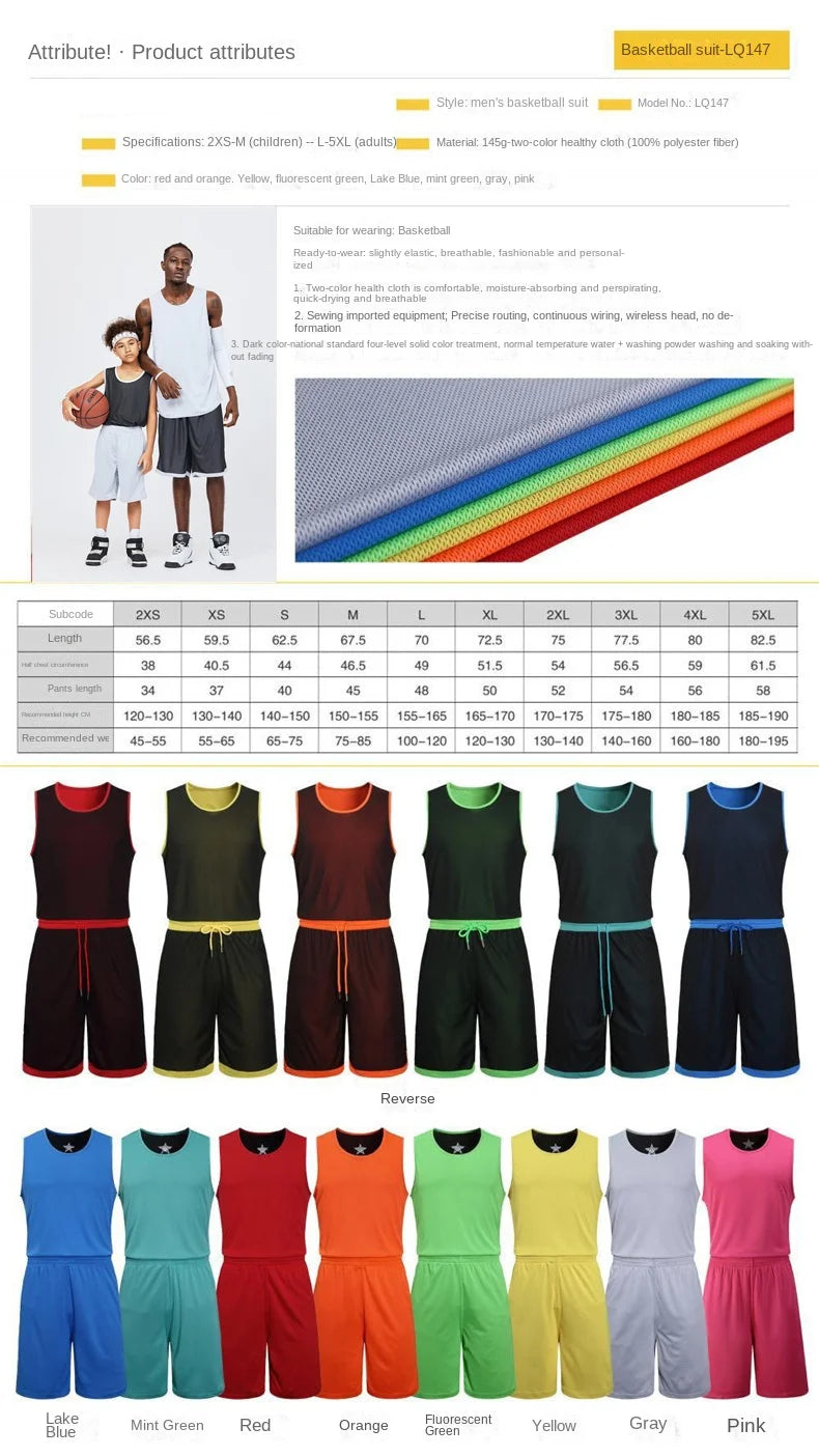 NASA GISS Double sided Basketball Suit Ice Silk Sports Set Men's Summer Quick Drying Men's Running and Fitness Sleeveless T-shir